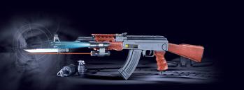 Spring AK47-585 Assault Rifle Flashlight, Bayonet, Full Stock Airsoft Gun
